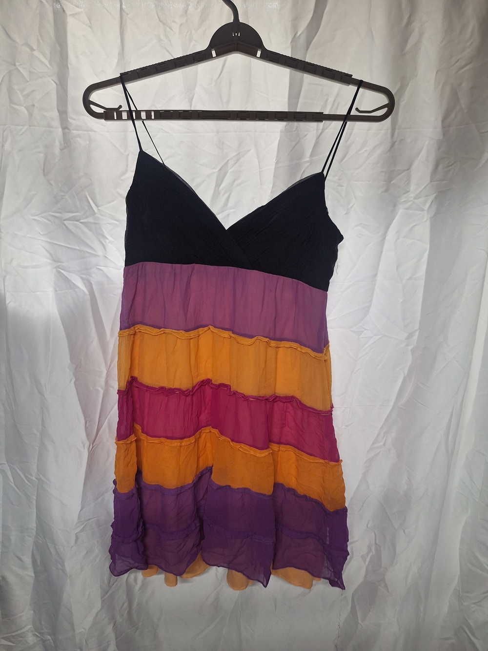 Signature by Sangria Black Bodice Multicolor Tiered Mini Dress